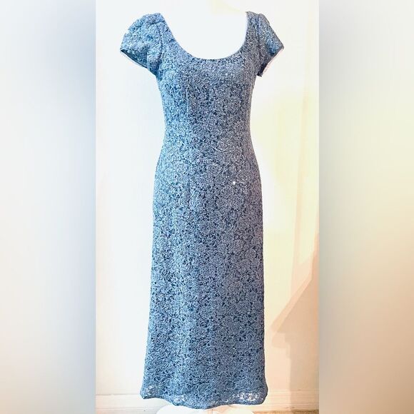 Oleg Cassini Sequin blue gray Cocktail prom Vegas Dress size 2 - Picture 11 of 13